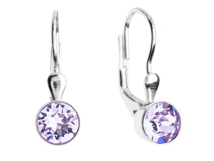 Strieborné náušnice visiace s krištálmi fialové okrúhle 31112.3 violet