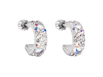 Strieborné náušnice kruhy s krištálmi Swarovski ab efekt polkruh 31118.2