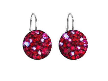 Strieborné náušnice visiace s krištálmi Swarovski červené okrúhle 31176.3 cherry