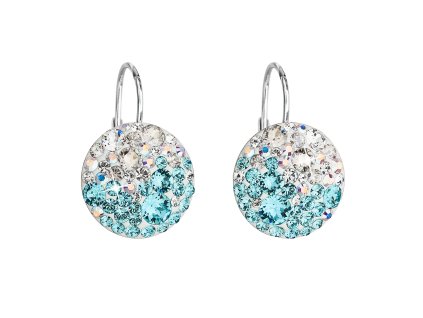 Strieborné náušnice visiace s krištálmi Swarovski modré okrúhle 31176.3 light turquoise