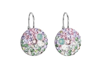 Strieborné náušnice visiace s krištálmi Swarovski mix farieb okrúhle 31176.3 sakura