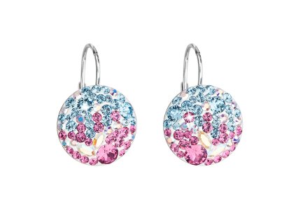 Strieborné náušnice visiace s krištálmi Swarovski mix farieb okrúhle 31176.3 water lilly