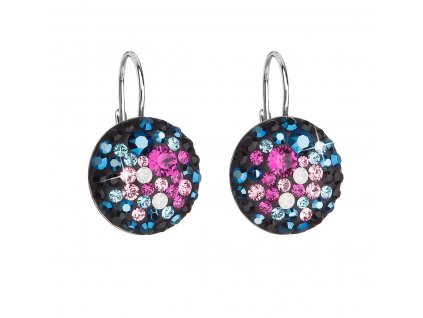 Strieborné náušnice visiace s krištálmi Swarovski mix farieb 31176.4