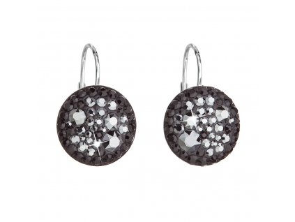 Strieborné náušnice visiace s krištálmi Swarovski čierne okrúhle 31176.5 hematite