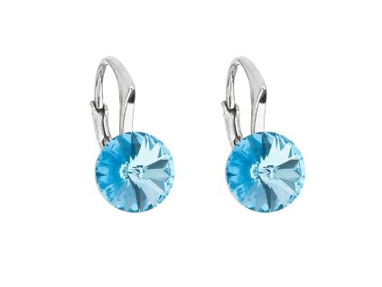 Strieborné náušnice visiace s krištálmi Swarovski modré okrúhle 31229.3 aqua