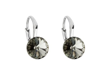 Strieborné náušnice visiace s krištálmi Swarovski čierne okrúhle 31229.3