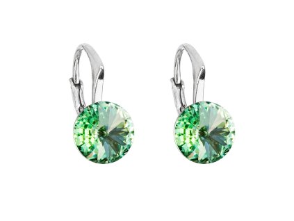 Strieborné náušnice visiace s krištálmi Swarovski zelené okrúhle 31229.3 chrysolite