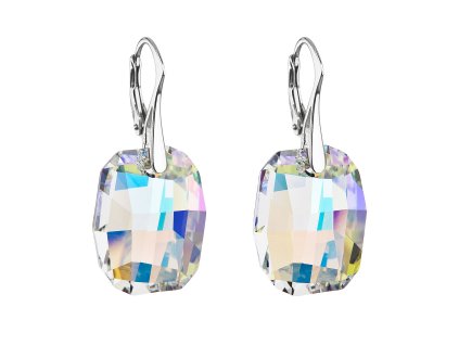 Strieborné náušnice visiace s krištálmi Swarovski ab efekt obdĺžnik 31297.2