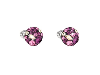 Strieborné náušnice kôstky s krištálmi Swarovski fialové okrúhle 31336.3 amethyst