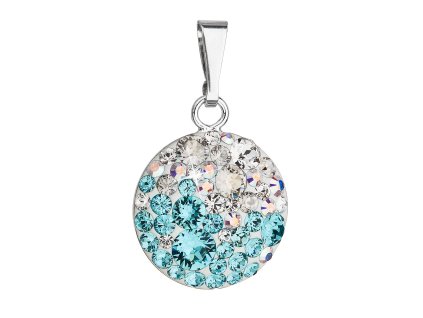 Strieborný prívesok s krištálmi Swarovski modrý okrúhly 34225.3 light turquoise