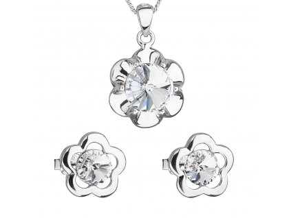 Sada šperkov s krištálmi Swarovski náušnice,retiazka a prívesok biela kytička 39173.1