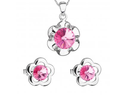 Sada šperkov s krištálmi Swarovski náušnice,retiazka a prívesok ružová kytička 39173.3