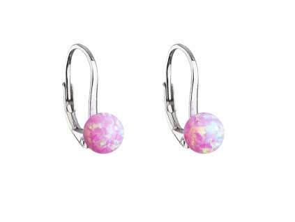 Strieborné visiace náušnice so syntetickým opálom ružové okrúhle 11242.3