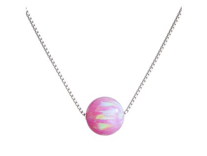 Strieborný náhrdelník so syntetickým opál ružový guľatý 12044.3