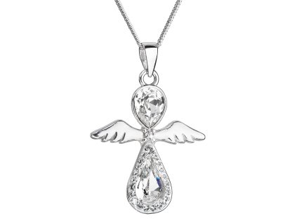 Strieborný náhrdelník anjel so Swarovski kryštálmi biely 32072.1