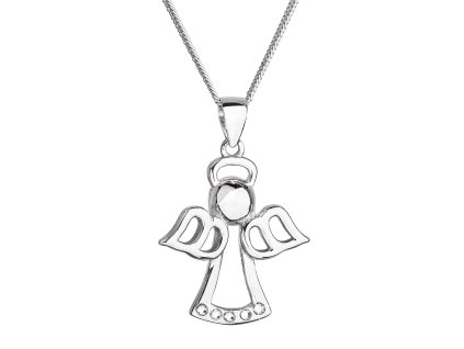 Strieborný náhrdelník anjel so Swarovski krištáľmi biely 32076.1