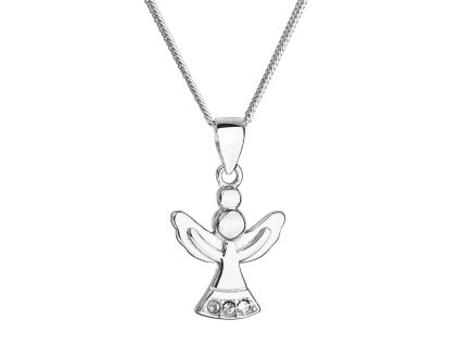Strieborný náhrdelník anjel so Swarovski kryštálmi biely 32078.1