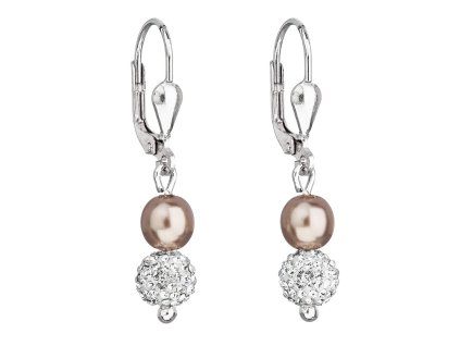 Strieborné náušnice visiace s krištálmi Preciosa hnedej okrúhle 31244.3