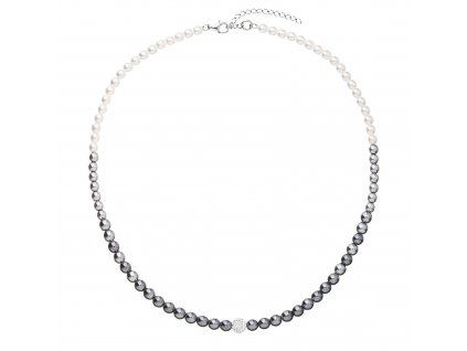Perlový náhrdelník bielo-šedý s krištáľmi 32065.3