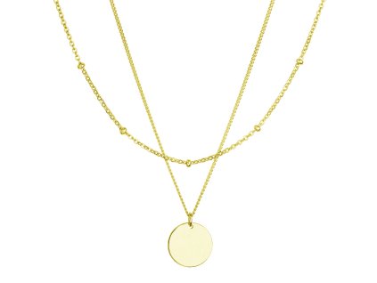 Pozlátený náhrdelník dvojradový s placičkou a retiazkou s guličkami 62002 Au plating