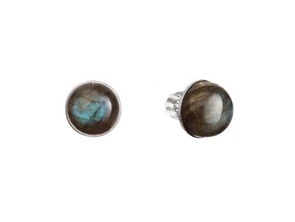 Strieborné náušnice kôstky s pravými minerálnymi kameňmi okrúhle 11491.3 Labradorit