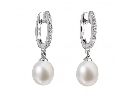 Strieborné náušnice visiace s bielou riečnou perlou 21002.1