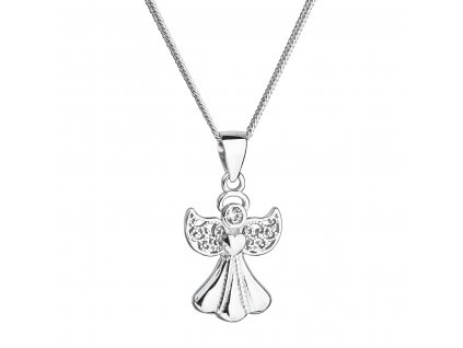 Strieborný náhrdelník anjel so Swarovski krištáľmi biely 32077.1