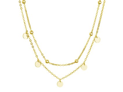 Pozlátený náhrdelník dvojradový malé placky a guličky 62007 Au plating