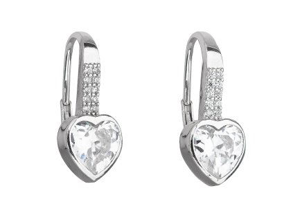 Strieborné náušnice visiace so zirkónom biele srdce 11169.1