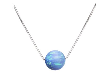 Strieborný náhrdelník so syntetickým opálom svetlo modrý okrúhly 12044.3 lt.blue