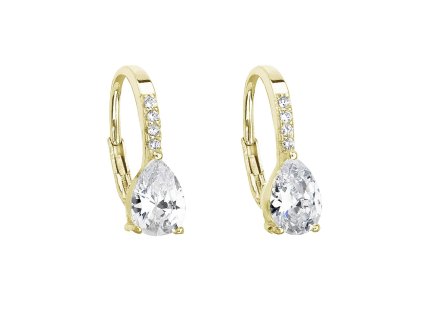 Pozlátené náušnice visiace so zirkónom biela slza 11206.1 Au plating
