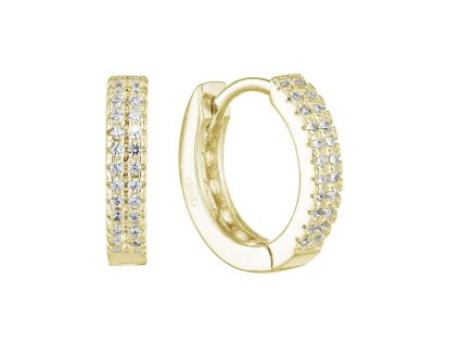 Pozlátené strieborné náušnice kruhy so zirkónom v bielej farbe 11238.1