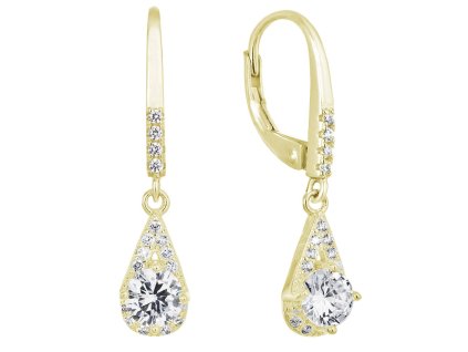 Pozlátené strieborné náušnice visiace so zirkónom biela slza 11305.1 Au plating