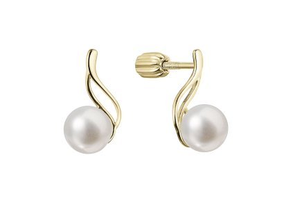 Pozlátené strieborné náušnice kôstky s riečnou perlou biela 21102.1B Au plating