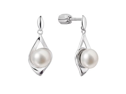 Strieborné náušnice visiaca slza s riečnou perlou biela 21080.1B