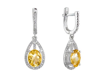 Strieborné náušnice visiace slzy so žltým zirkónom 11480.3 citrine