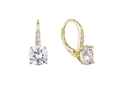 Pozlátené strieborné náušnice visiace s veľkým zirkónom biele 11451.1 Au plating