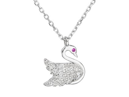 Strieborný náhrdelník so zirkónom biela labuť 12019.1
