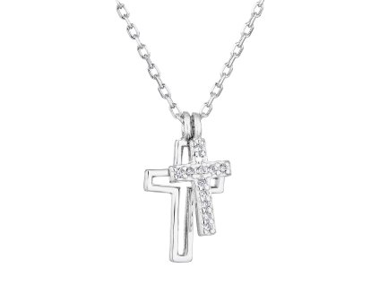 Strieborný náhrdelník so zirkónom biely krížik 12012.1