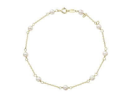Zlatý 14K náramok žlté zlato s bielymi riečnymi perličkami 93P00015