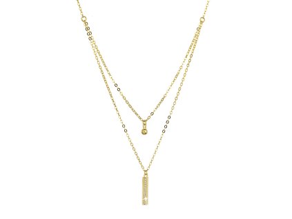 Pozlátený strieborný náhrdelník gulička a úzky obdĺžnik so zirkónmi biely 12057.1. crystal Au plating