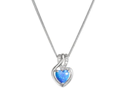 Náhrdelník so syntetickým modrým opálom srdca a zirkónmi 12076.3 blue