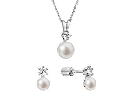 Perlová súprava so zirkónmi a bielou riečnou perlou 29073.1B