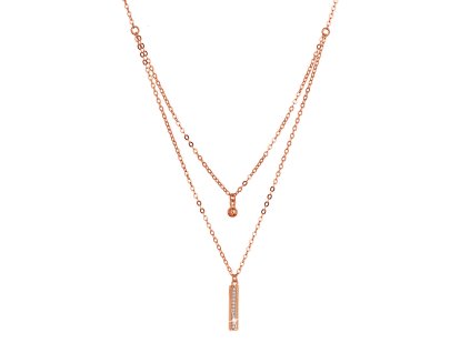 Pozlátený strieborný ROSE náhrdelník gulička a úzky obdĺžnik so zirkónmi biely 12057.1 crystal