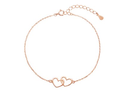 Pozlátený strieborný ROSE náramok dve srdiečka 63009 rose