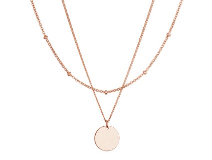 Pozlátený náhrdelník dvojradový s placičkou a retiazkou s guličkami 62002 rose gold