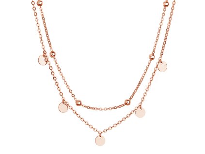 Pozlátený ROSE náhrdelník dvojradový malé placky a guličky 62007