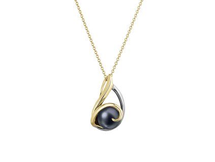 Zlatý 14 karátový náhrdelník žlté zlato s čiernou riečnou perlou 92P00030 black