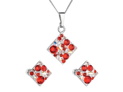 Sada šperkov s krištáľmi Swarovski náušnice, retiazka a prívesok červený kosoštvorec 39126.3