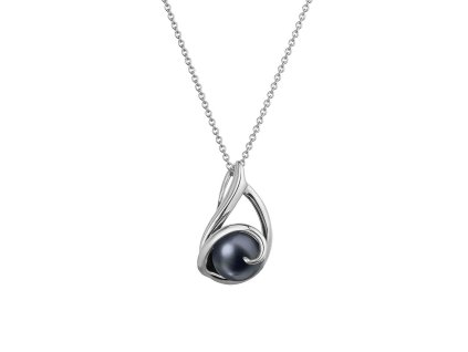 Zlatý 14 karátový náhrdelník biele zlato s čiernou riečnou perlou 82P00030 black